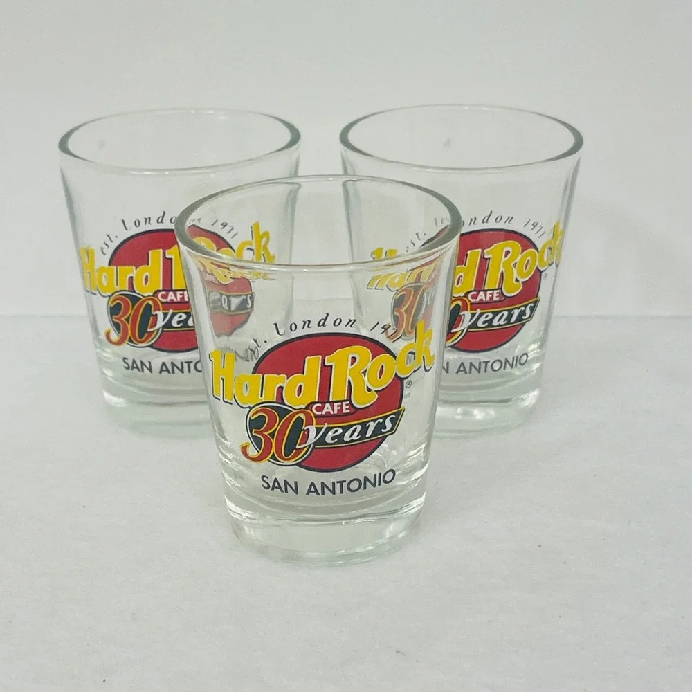 Hard Rock Cafe San Antonio 30 Years Anniversary Shot Glass Set of 3 Clear Logo
